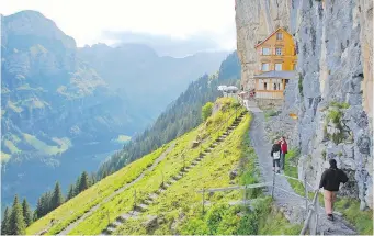  ??  ?? A humble guesthouse built into the vertical cliff side of Appenzell’s Ebenalp summit once housed pilgrims who hiked up to pray.