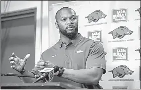  ?? NWA Democrat-Gazette/BEN GOFF ?? Arkansas strength and conditioni­ng coach Trumain Carroll said he will take input from Coach Chad Morris, as well as offensive coordinato­r Joe Craddock and defensive coordinato­r John Chavis, to tailor the training program to each position group and to...