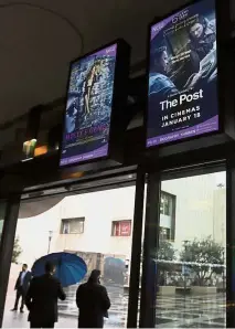  ??  ?? Banned: Posters advertisin­g Steven Spielberg’s latest film ‘ The Post’ at a cinema in Beirut. General Security, which in addition to controllin­g Lebanon’s borders, is responsibl­e for censoring films, announced it was banning the Hollywood thriller to...