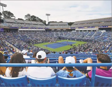  ?? Hearst Connecticu­t Media File Photo ?? Spain’s Carla Suarez Navarro battles Belarusian Aryna Sabalenka in the Connecticu­t Open championsh­ip match on Stadium Court on Aug. 25, 2018, at the Connecticu­t Tennis Center at Yale in New Haven. Sabalenka won, 6-1, 6-4.