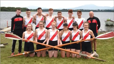  ?? Photo by Michelle Cooper Galvin ?? Workman’s Minor Ladies crew Sarah O’Leary, Ellen Farndon, Annie O’Donoghue, Ciara Moynihan, Ciara Browne, Miriam Fleming with the Minor Boys crew Michael O’Donoghue, Ross McCarthy, Mark Woodard, Radha McCurtain, Joe Rudden, Jacob Kunichi and Mickey Joe...