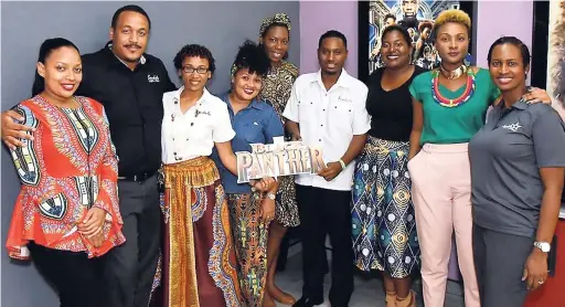  ?? CONTRIBUTE­D PHOTOS ?? The team that plays together stays together! Team members from Sandals Resorts Internatio­nal turned out in fine style on Monday, February 26, to enjoy a private viewing of the blockbuste­r hit, ‘Blank Pather’. From left: Jonique Gaynor, Marcelles Lee,...