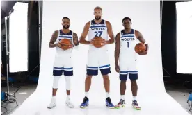  ?? Photograph: Jordan Johnson/NBAE/Getty Images ?? The Minnesota Timberwolv­es’ D'Angelo Russell, Rudy Gobert and Anthony Edwards pose for a portrait in September.