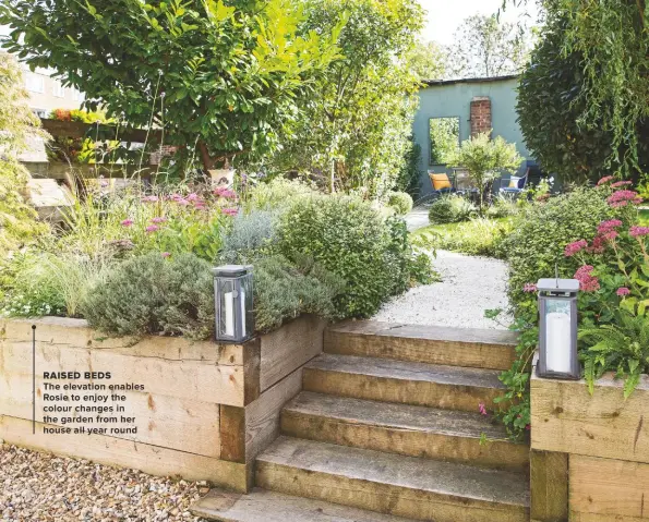  ??  ?? RAISED BEDS
THE ELEVATION ENABLES ROSIE TO ENJOY THE COLOUR CHANGES IN
THE GARDEN FROM HER HOUSE ALL YEAR ROUND