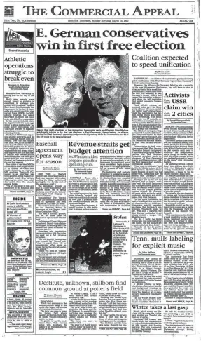  ??  ?? A historic front page from March 19, 1990. THE COMMERCIAL APPEAL FILES