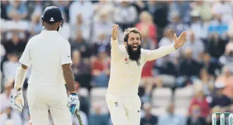  ??  ?? England’s Moeen Ali appeals and gets the wicket of India’s Rishabh Pant.
