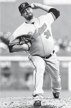  ?? DUANE BURLESON/GETTY IMAGES ?? Wade Miley led the American League with 27 walks surrendere­d going into Saturday’s games, but he is second among the Orioles’ starting staff with a 2.46 ERA.