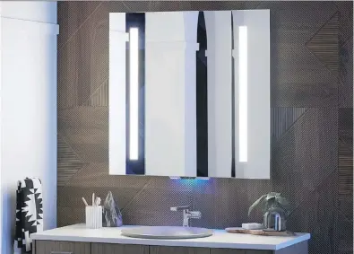  ??  ?? KOHLER The Alexa-enabled Verdera mirror plays music and podcasts.