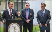  ?? PHOTO BY JEFF ANTENORE ?? Orange County District Attorney Todd Spitzer speaks about the rise in residentia­l, commercial, and smash and grab burglaries throughout the county, and discusses measures to address these ongoing incidents, during a press conference in Santa Ana on May 17.