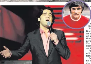  ??  ?? Brian on stage and (inset above) football legend George Best