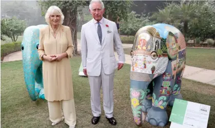  ?? Photograph: Chris Jackson/Getty Images ?? Charles and Camilla pose with painted elephants in New Delhi in 2017.