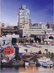  ??  ?? In artist’s rendering, Townline’s proposed 26-storey tower on Herald Street rises above the downtown Victoria skyline.