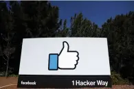  ?? Associated Press ?? ■ The Facebook logo is seen March 28, 2018, at the company’s headquarte­rs in Menlo Park, Calif.
