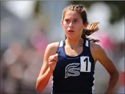  ??  ?? Katharine Lotze/The Signal (See additional photos on signalscv.com) Mariah Castillo of Saugus runs the 3200-meter run at the CIF-Southern Section Masters Meet at El Camino College in Torrance on Saturday.