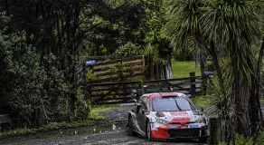  ?? PHOTO: GETTY IMAGES ?? Slipslidin­g around . . . New world rally champion Kalle Rovanpera, of Finland, and codriver Jonne Halttunen, of Finland, show their winning form in Rally New Zealand which ended in Auckland yesterday.