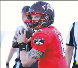  ?? Brett Le Blanc ?? Las Vegas Review-journal QB Max Gilliam, a transfer from Saddleback College in Mission Viejo, Calif., said spring practice helped him adapt to UNLV’S offense.