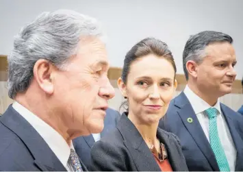  ?? Photo / Greg Bowker ?? Winston Peters (left) with Jacinda Ardern and James Shaw.