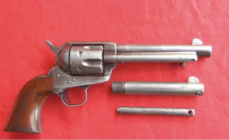  ??  ?? This Peacemaker was bought with a separate 4½-inch barrel and shorter ejector housing.