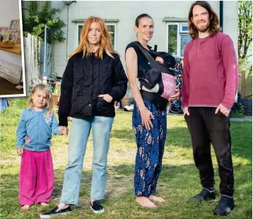  ??  ?? Unconventi­onal: Stacey Dooley, second left, with the Allens, Ostara and Kai