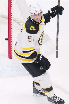  ?? — JACQUES BOISSINOT/CP FILES ?? The Canucks acquired Ryan Spooner, shown here with the Boston Bruins, on Saturday. In 41 games with Edmonton this year, he has just five points.