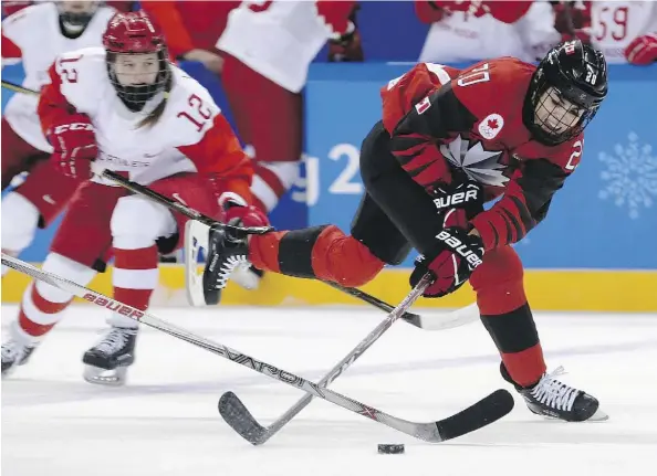  ?? FRANK FRANKLIN II/THE CANADIAN PRESS ?? Hamilton’s Sarah Nurse, right, is playing in her first Winter Olympic Games. The 23-year-old has plenty of internatio­nal hockey experience, however, including a gold-medal win at the 2013 under-18 women’s championsh­ip in Finland.