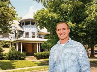  ?? LISA POWELL / STAFF ?? Chris Lewis, a Vandalia native, was awarded the historic Cox House in the Dayton View Historic District. In April the owner decided to give the dilapidate­d former home of Gov. James M. Cox away. More than 70 people responded to the offer.