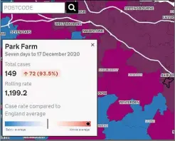  ??  ?? A government map shows the areas of the borough with the highest case rates