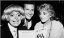  ?? Photograph: David Gould/AP ?? Carol Channing, left, and Barbara Walters with Jerry Herman on Broadway, 1981.
