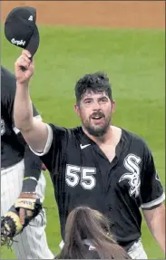  ?? AP FILE ?? White Sox starting pitcher Carlos Rodon celebrates his no-hitter against the Indians on Wednesday in Chicago.