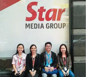  ??  ?? (From left) Shu Chen, Qistina Jannah, Nabeel and Sherilyn at the entrance of Menara Star.