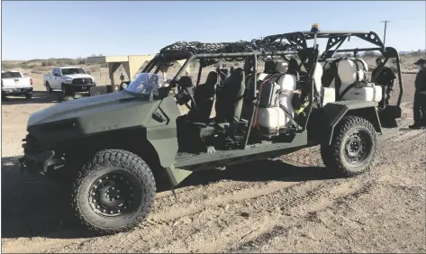  ?? PHOTO BY JAMES GILBERT/YUMA SUN ?? THE U.S. ARMY’S NEW INFANTRY SQUAD VEHICLE (ISV) is currently undergoing testing for mobility reliabilit­y and durability at Yuma Proving Ground. Testing began earlier this month and is expected to be completed by April.