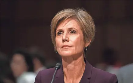  ??  ?? Former acting Attorney General Sally Yates testifies Monday before a Senate judiciary subcommitt­ee about former National Security Adviser Michael Flynn’s involvemen­t with a Russian ambassador and her decision against a travel ban.