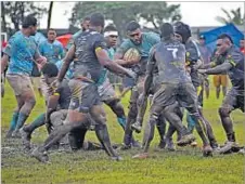  ?? Picture: JONACANI LALAKOBAU ?? Mosese Naiova of Suva charges against Ba in their opening Skipper Cup rugby match at Bidesi grounds in Suva yesterday.