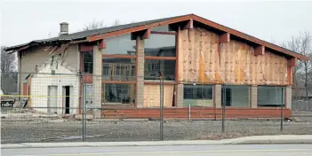  ?? LAURA BARTON/POSTMEDIA NETWORK ?? This is all that remains of the old Fonthill Lumber building on Highway 20 in Pelham as the building is torn down to make way for a new condominiu­m and townhome developmen­t.