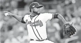  ?? BRETT DAVIS/USA TODAY SPORTS ?? Braves relief pitcher Arodys Vizcaino is a free agent after the 2019 season.