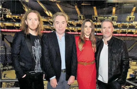  ??  ?? ALL-STAR CAST: Lord Andrew Lloyd Webber with Jesus Christ Superstar stars, Tim Minchin, left, Melanie C and Chris Moyles, right