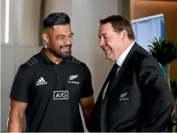  ?? GETTY IMAGES ?? Jordan Taufua, pictured with coach Steve Hansen, didn’t get the chance to earn his first test cap for the All Blacks against France because of a calf injury.