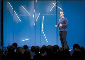  ?? Bloomberg News file photo ?? Facebook Inc. founder Mark Zuckerberg speaks earlier this year at the company’s annual developer conference in San Jose, Calif. “We run the company for the long term, not just for the quarter,” Zuckerberg said during an earnings call Wednesday.