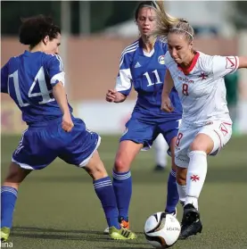  ??  ?? Action from Malta’s women national team last match. Photo: Domenic Aquilina