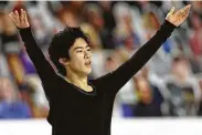  ?? Matthew Stockman / Getty Images ?? Nathan Chen earned his fifth straight national title at the U.S. Figure Skating Championsh­ips on Sunday.