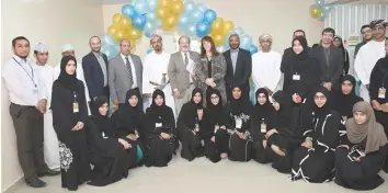  ??  ?? Roland Dubertrand with students and faculty of the University of Nizwa