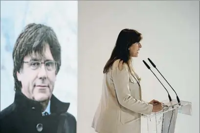  ?? JOAN MATEU / EP ?? Laura Borràs abrió ayer la campaña de Junts en un acto telemático en el que participó Carles Puigdemont