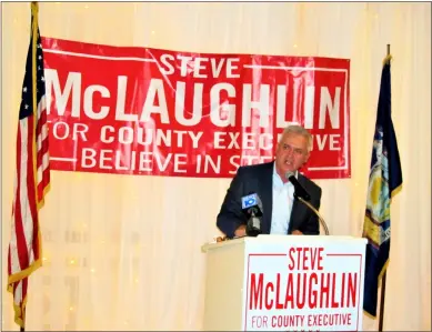  ?? FILE PHOTO ?? Rensselaer County Executive Steve McLaughlin declares victory in his race for re-election, at the Franklin Terrace Ballroom in Troy, N.Y.