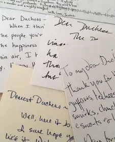  ?? Duchess Goldblatt, via © The New York Times Co. ?? Letters written by fans to Duchess Goldblatt. “Becoming Duchess Goldblatt” is a memoir by the writer behind a beloved fictional character whose fans include Lyle Lovett and Celeste Ng.