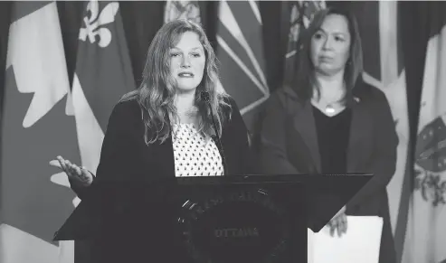  ?? SEAN KILPATRICK / THE CANADIAN PRESS ?? Jackie Hansen, gender rights campaigner with Amnesty Internatio­nal Canada, responds to a UN report in Ottawa on Friday. “I think what everyone wants to see is this practice ended,” she said of coerced sterilizat­ions of Indigenous women and girls in Canada.