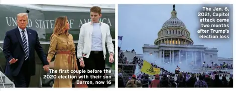  ?? ?? The first couple before the 2020 election with their son Barron, now 16
The Jan. 6, 2021, Capitol attack came two months after Trump’s election loss