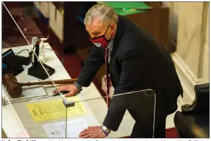  ?? (Arkansas Democrat-Gazette/Stephen Swofford) ?? Lt. Gov. Tim Griffin presides Monday over the Senate during a general assembly meeting. Griffin has announced that he has dropped out of the race for governor and would instead be running for state attorney general.