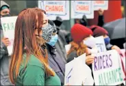  ??  ?? GIVE US A BREAK, GOV: Protesters outside of Gov. Cuomo’s office in Manhattan on Sunday.