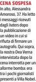  ?? ?? CENA SOSPESA
In alto, Alessandra Amoroso, 37. Ha letto i messaggi ricevuti dagli haters dopo la pubblicazi­one di un video in cui si rifiuta di firmare un autografo. Qui sopra, la nostra Dea Verna intervista­ta dopo la cena interrotta per un allarme bomba: era tra i pochi giornalist­i presenti a Villa Nobel.