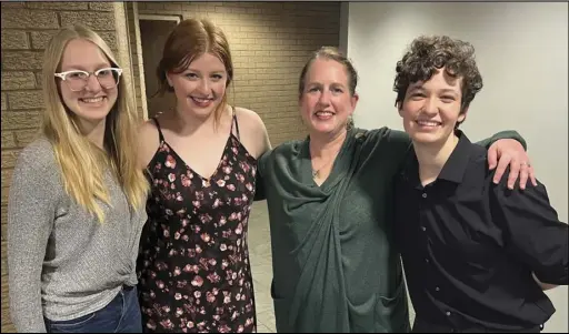  ?? Photo by Brandon Rimmer ?? Veronica West, Erin Bagley, Dr. Maggie Garrett and Kieran Malmer. Three Ouachita Baptist University students earned honors during the National Associate of Teachers of Singing Southern Region Conference.